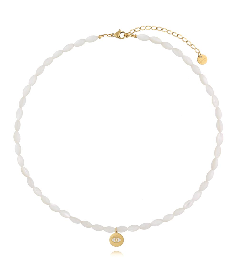 Paradise White Sea Shell Necklace with Evil Eye