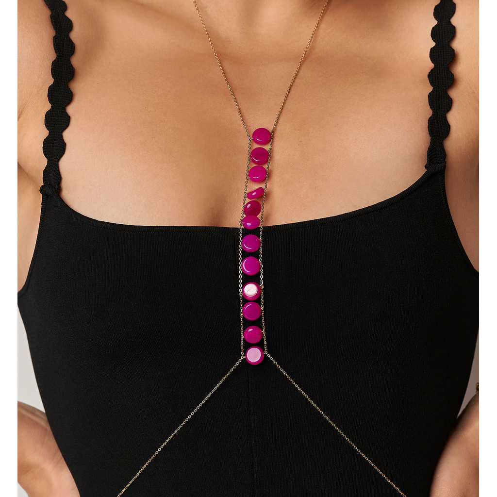 Fuchsia Body Chain & Necklace in Gold