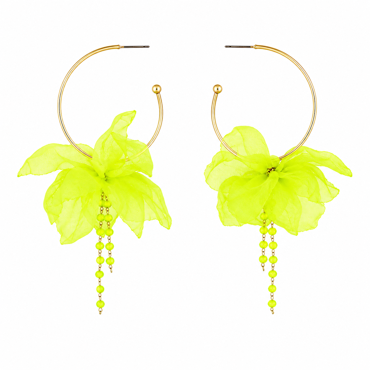 Neon Green Silk Flower Hoops