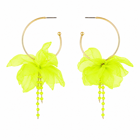 Neon Green Silk Flower Hoops