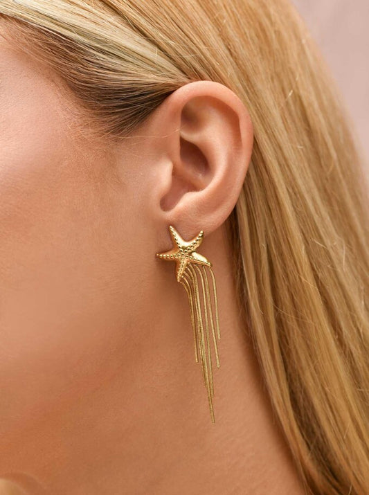 14k Gold Plated Fringe Starfish Earrings Oceanic