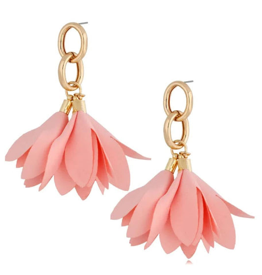 Gold Chain Satin Earrings in Light Pink (cl)