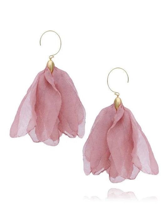 Powder Pinl Silk Tulip Flower Earrings with SilverGold Finishing