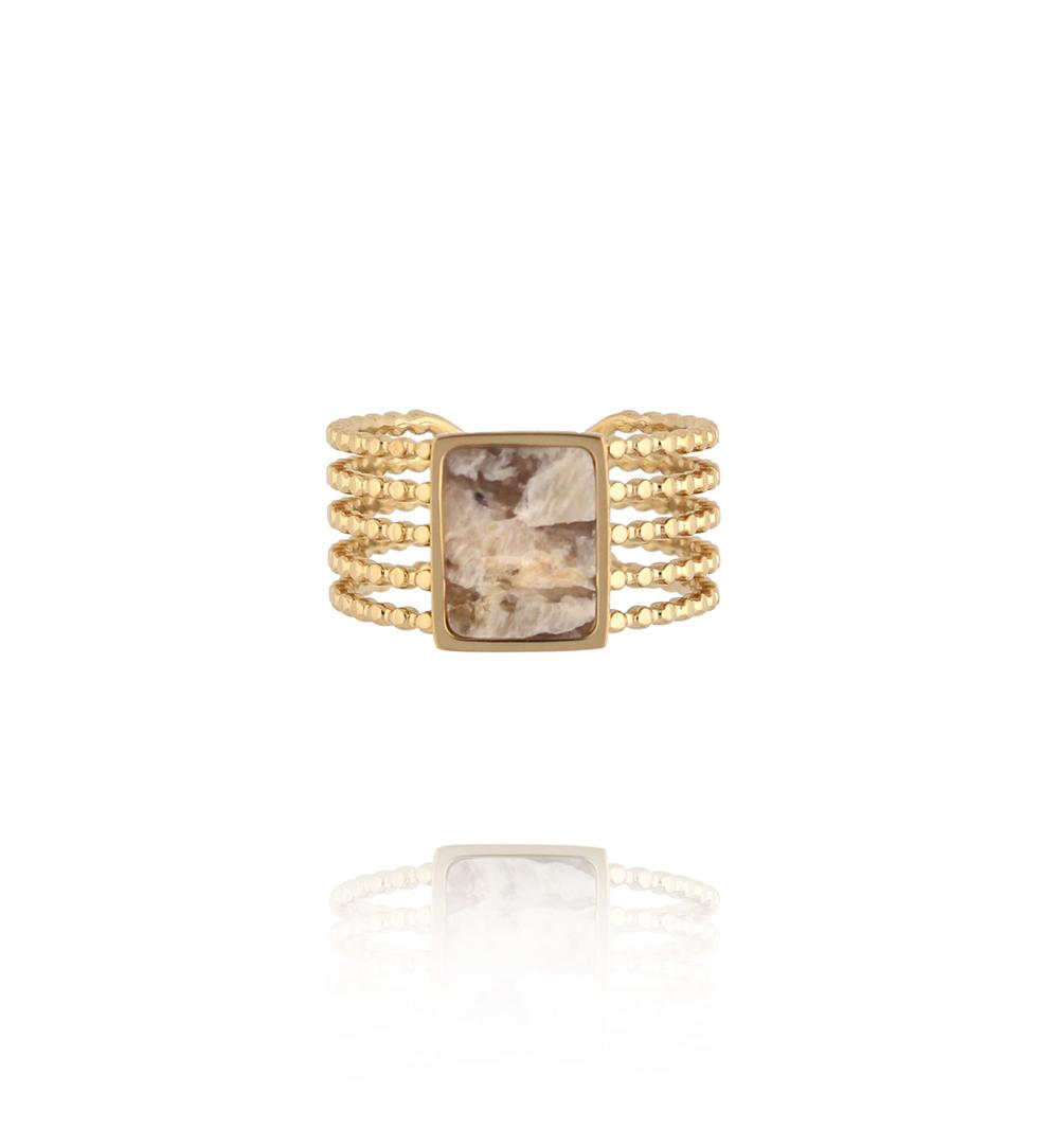 Gold Plated Rectangle Earth Natural Stone Ring 0081