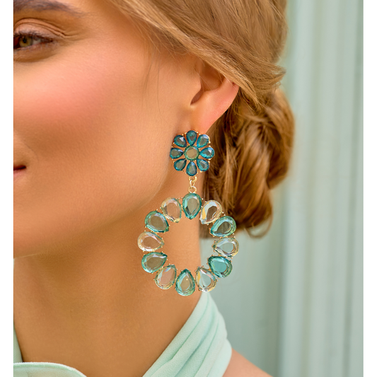 Flower Ocean Blue Crystals Earrings Teresina