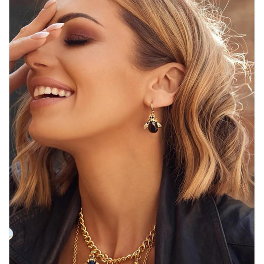 Black Beetle Small Hoops Earrings