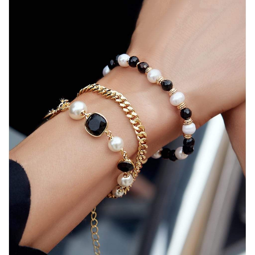 Pearls and Agate Self Adjustable Bracelet