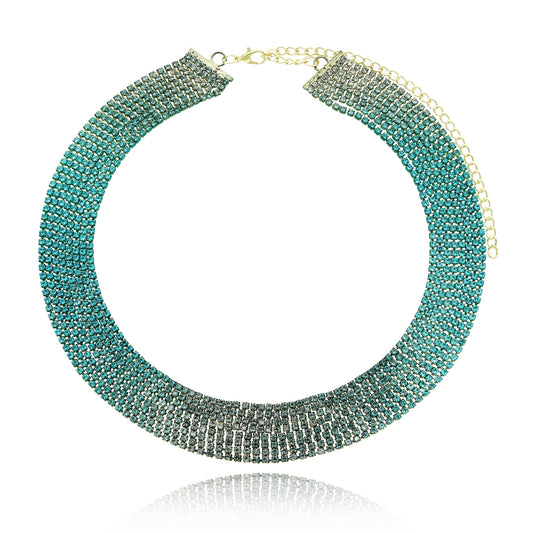 Party Time Layered Green & Gold Ombre Rhinestones Necklace