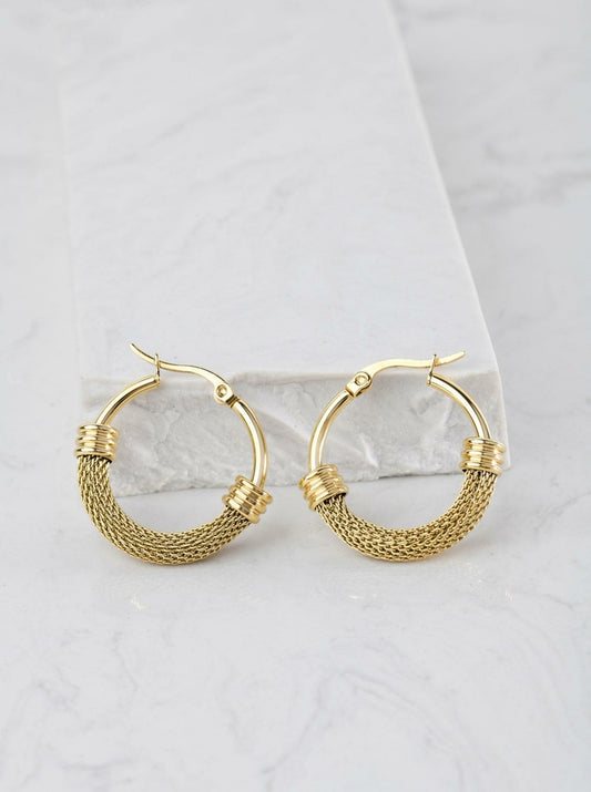 Gold Plated Net Hoop Earrings