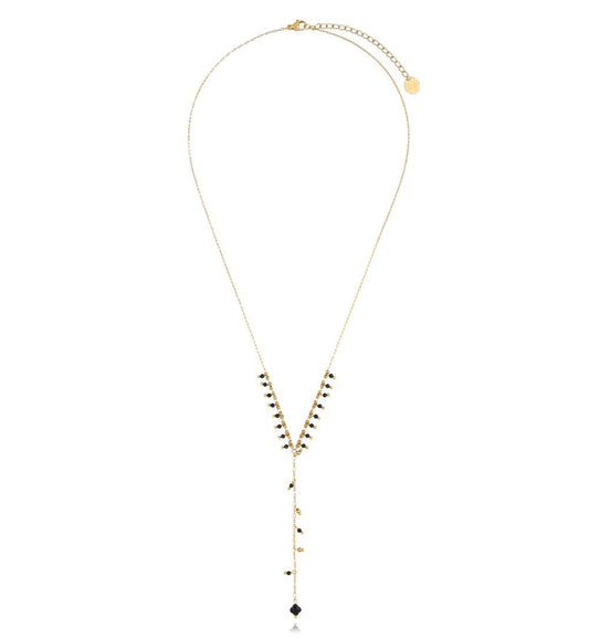 Gold Plated Black Crystals Y Necklace Fiore di Fortuna