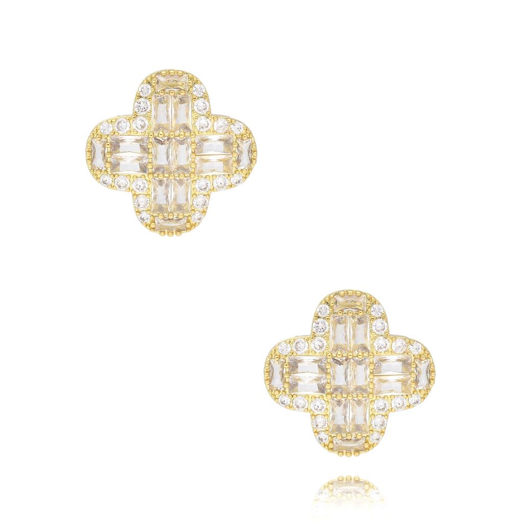 Gold Plated Glamour Crystal Clover Earrings