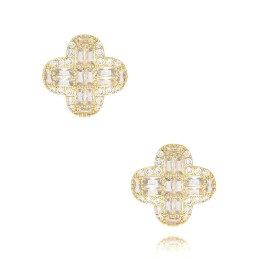 Gold Plated Glamour Crystal Clover Earrings Crystali