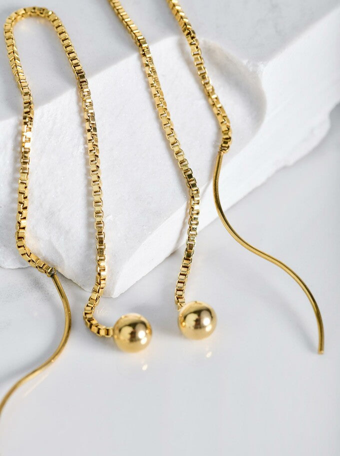 14k Gold Plated Threader Earrings with Gold Ball