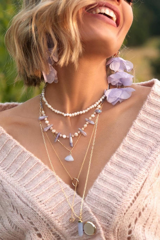 Lavender Amethyst and Pearls Coil Necklace
