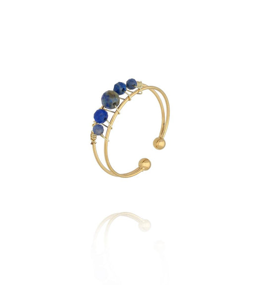Gold Plated Adjustable Ring with Blue Sodalite Stones 0028