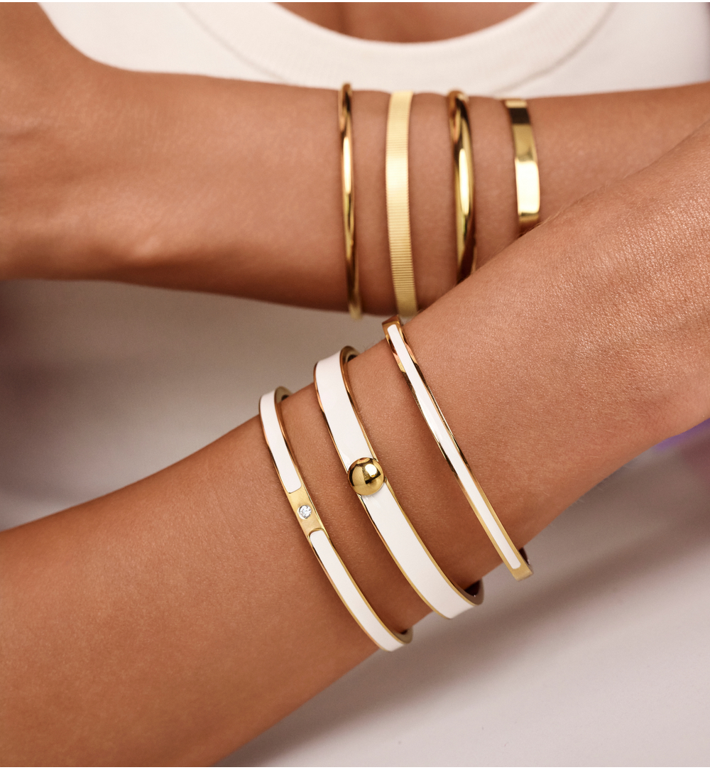 Gold Plated Amalfi White Enamel Bangle Bracelet 1004