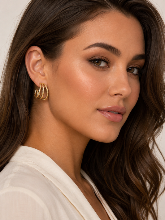 14k Gold Plated Triple Hoop Earrings 207498