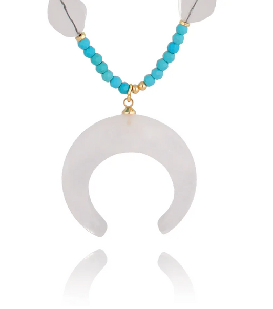 Aqua Howlite Stones Rope Necklace with Stone Moon