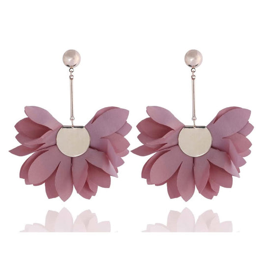 Dusty Pink Satin Sunflower Earrings with Gold Finishing