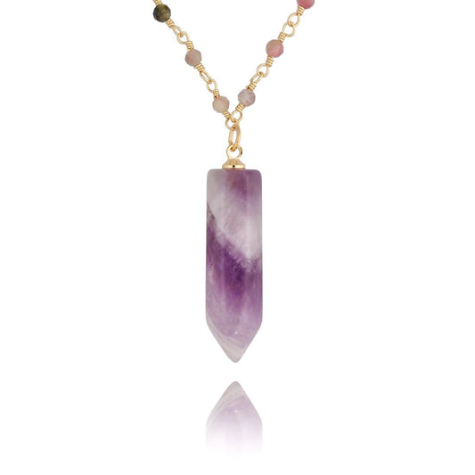 Purple Tourmaline Stones Necklace with Amethyst Pendant Radiance