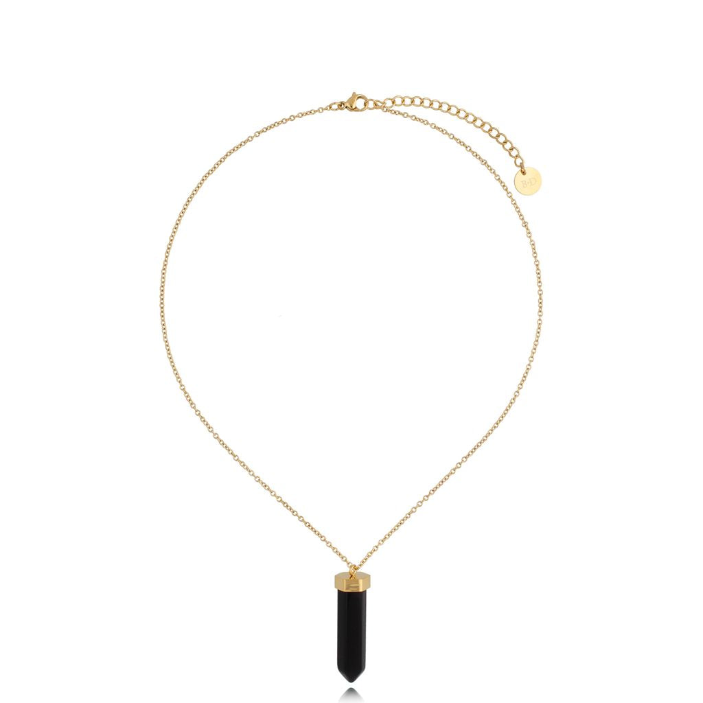 Gold Plated Necklace with Black Agate Stone