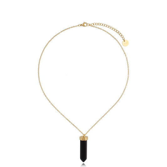 Gold Plated Necklace with Black Agate Stone