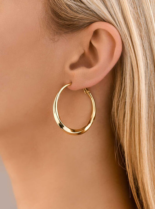 14K Gold Plated Wave Hoop Earrings