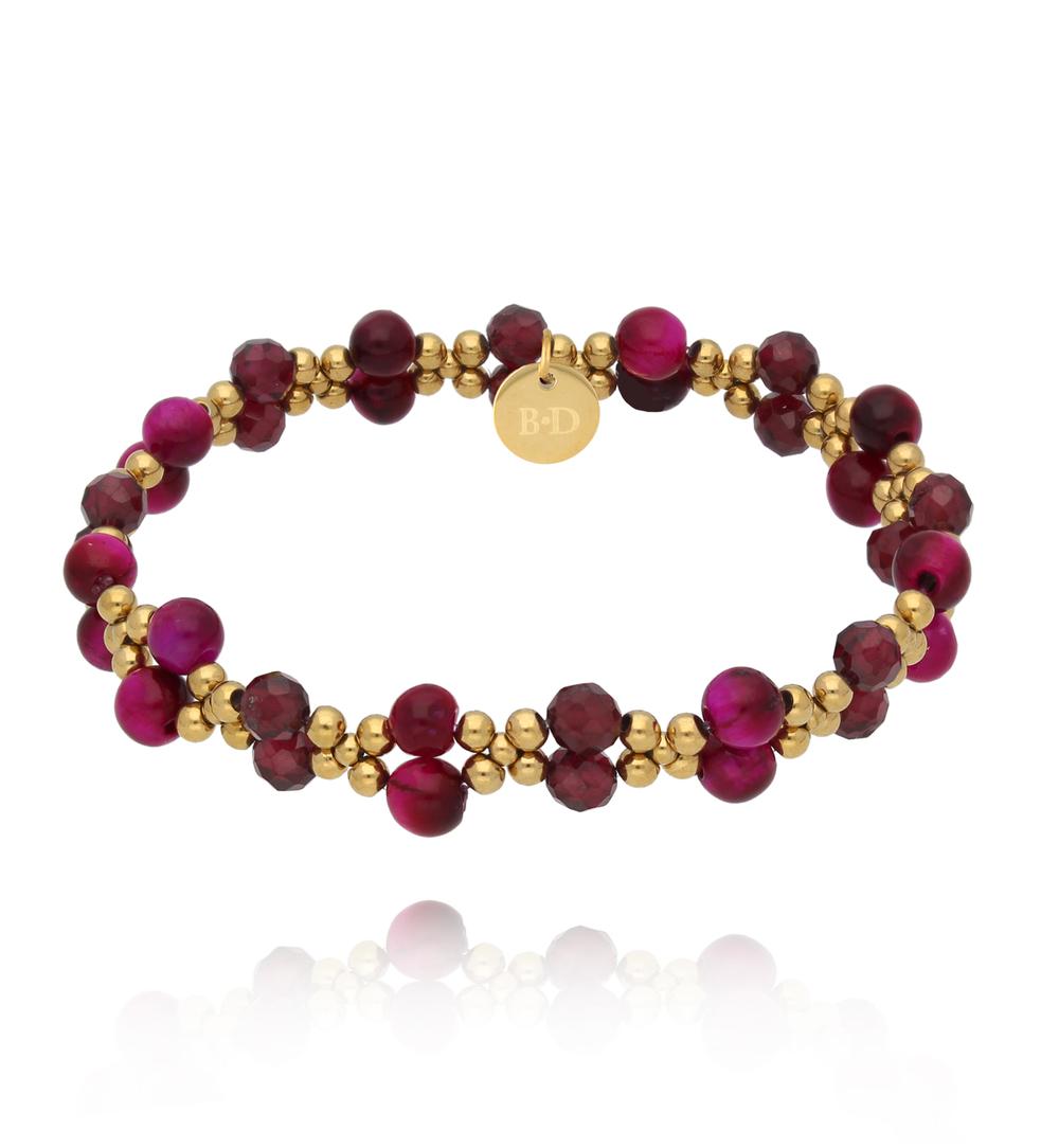 Gold Plated Burgundy and Pomegranate Stones Double Bracelet 2225