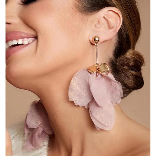 Dusty Rose Pink with Gold Shimmer Silk Earrings