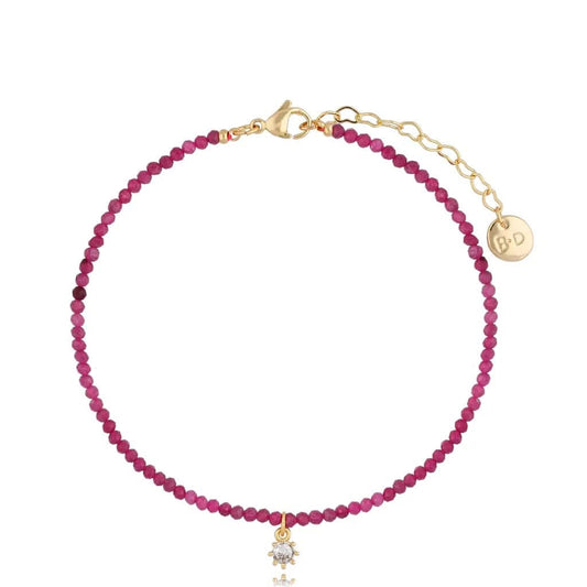 Pink Faceted Glass Anklet with Flower Crystal