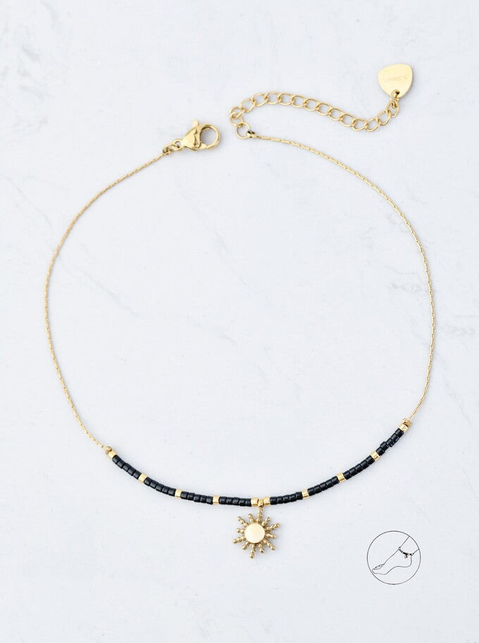 Gold Plated Anklet with Miyuki Beads and Gold Sun Pendant