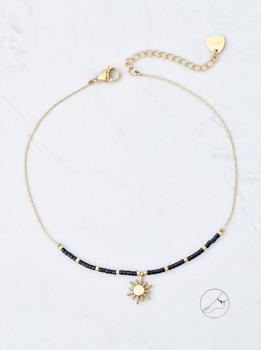 Gold Plated Anklet with Miyuki Beads and Gold Sun Pendant
