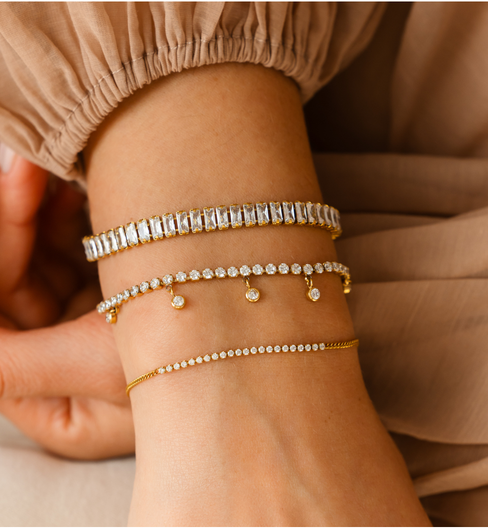 Gold Plated Zirconia Tennis Bracelet with Crystal Pendants