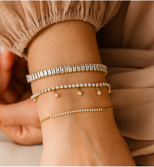 Gold Plated Zirconia Tennis Bracelet with Crystal Pendants