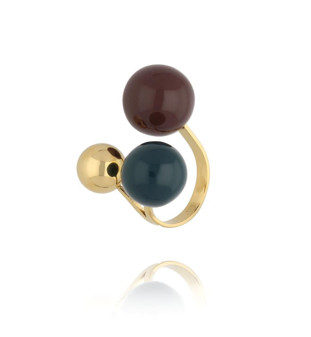 Steel and Shine Enamel Three Balls Ring 1042