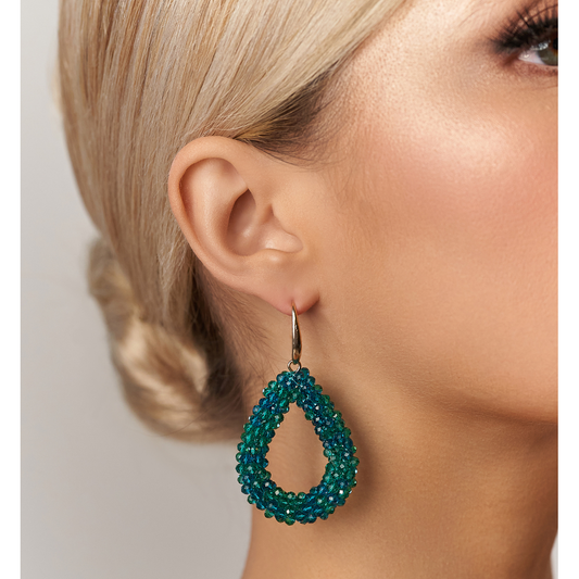 Sparkling Emerald Green Faceted Glass Crystals Earrings