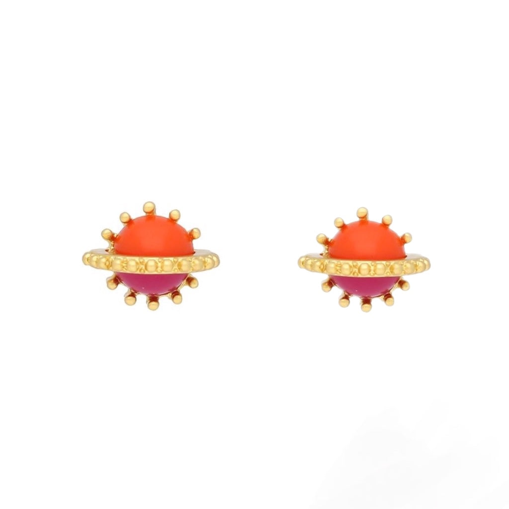 Pink and Orange Planet Stud Earrings