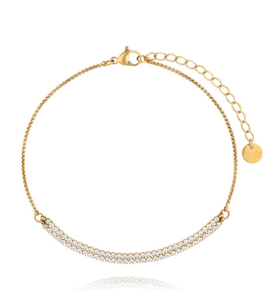 Gold Plated Simple Steel Anklet with Zirconium Chains