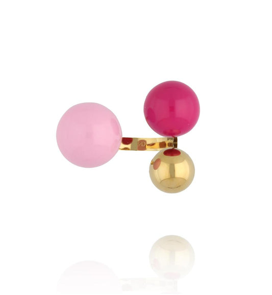 Steel and Shine Enamel Fuchsia, Light Pink and Gold Balls Ring 1114