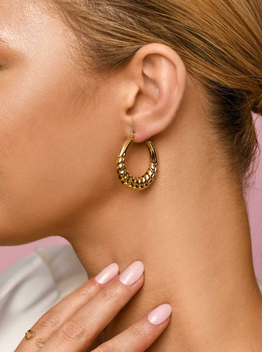 Gold Plated Wave Moon Hoop Earrings (3cm)