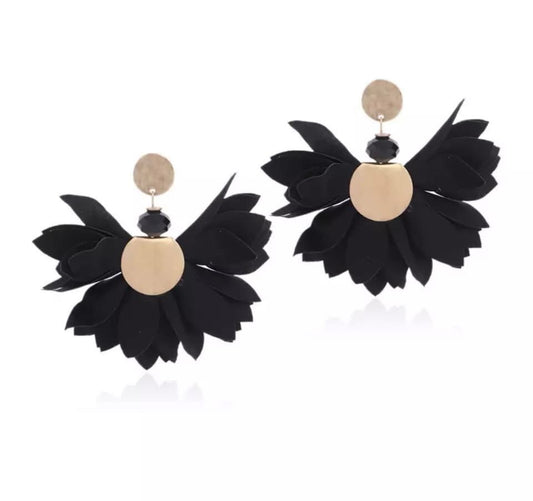 Black with Harvest Gold Finishing Satin Flower Earrings
