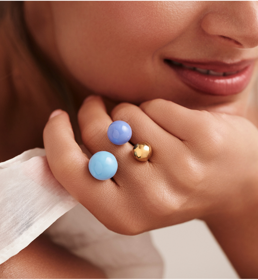 Steel and Shine Enamel Blue and Gold Balls Ring 1080