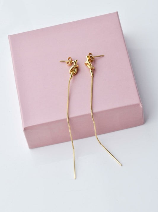 14k Gold Plated Long Knot Earrings