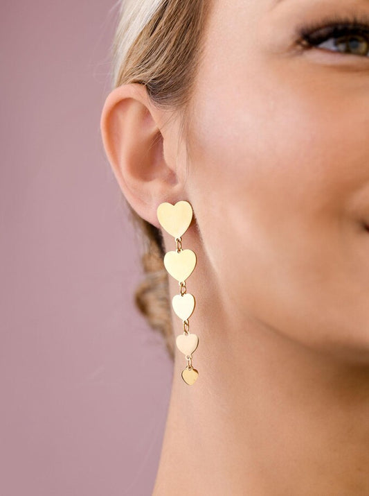 14k Gold Plated Heart Drop Earrings