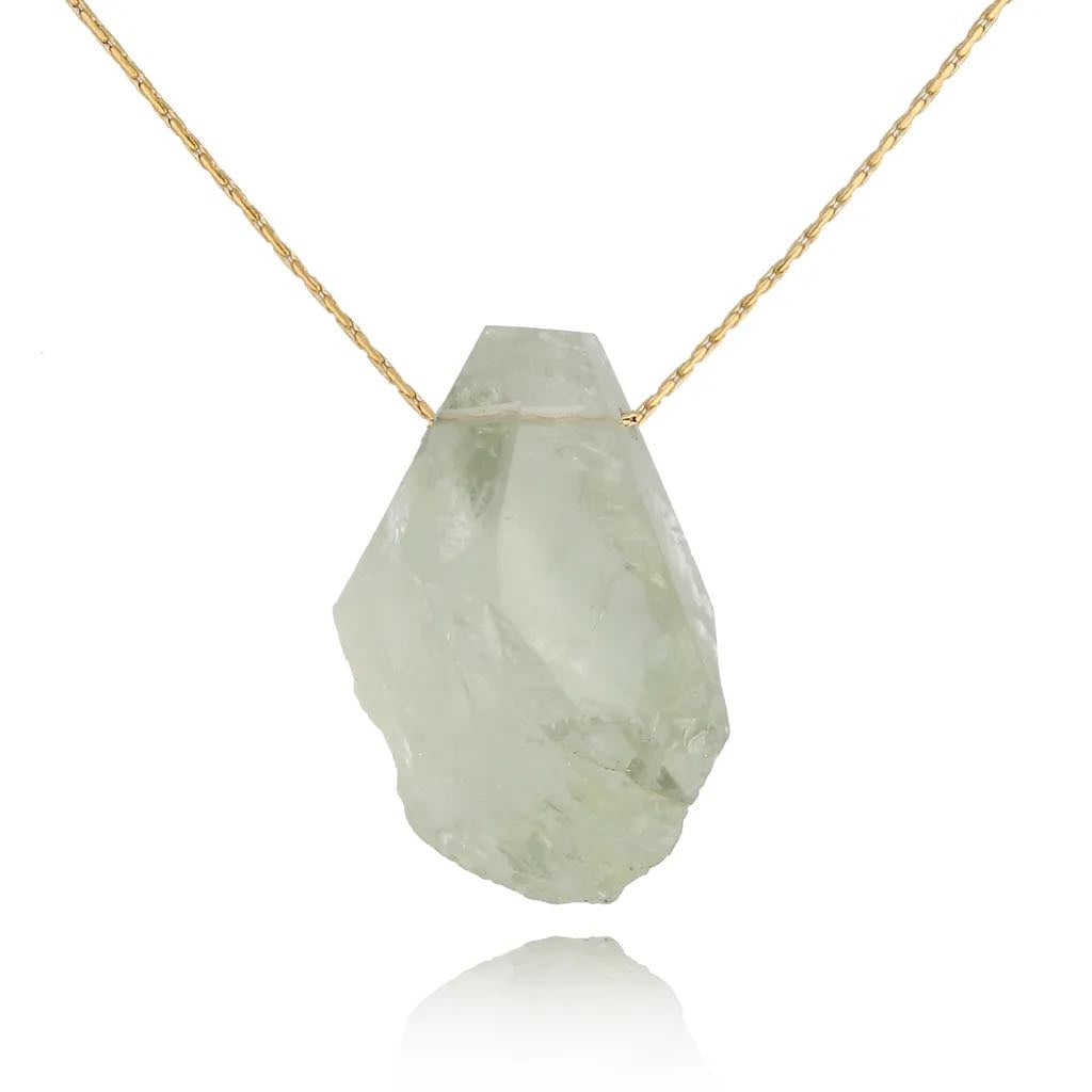 Gold Chain Necklace with Light Green Dyed Quartz (CL)