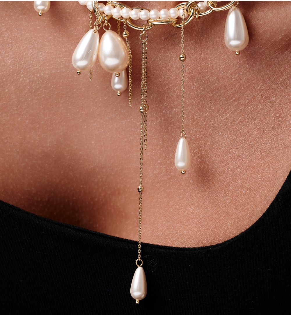 Pearl Sea Cascade Necklace with Pearls and Chains 0389
