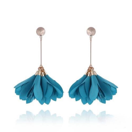 Aqua Satin Flower Earrings