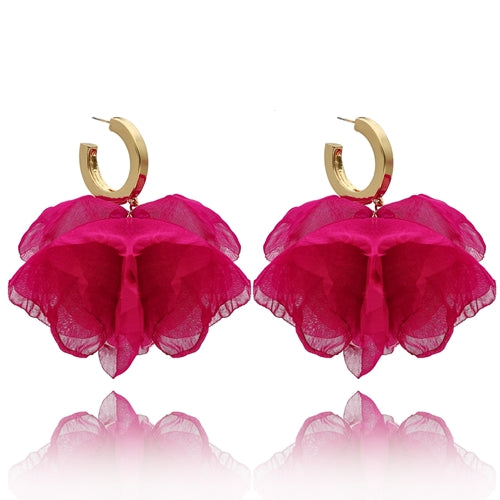 Hoop Fuchsia Silk Flower Earrings