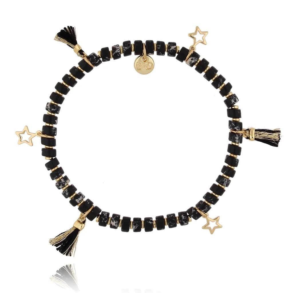 Black Marble Bracelet with Starts and Fringes