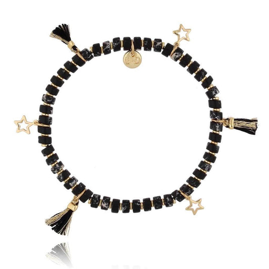 Black Marble Bracelet with Starts and Fringes
